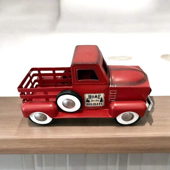 Red Metal Tree Farm Truck Home For The Holidays Seasons Greetings Decor - Picture 1 of 8